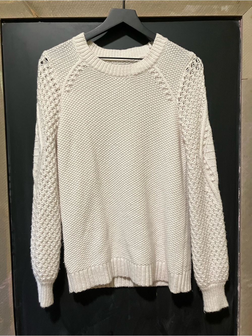 LOFT Cream Textured Knit Crewneck Sweater